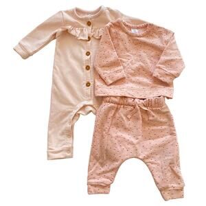 Nordstrom Baby Girl Bundle Pink Ruffle Floral Cozy Button Sweatshirt Outfits 6m